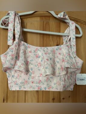 Altar'd State Pink Floral Tie-Shoulder Crop Top